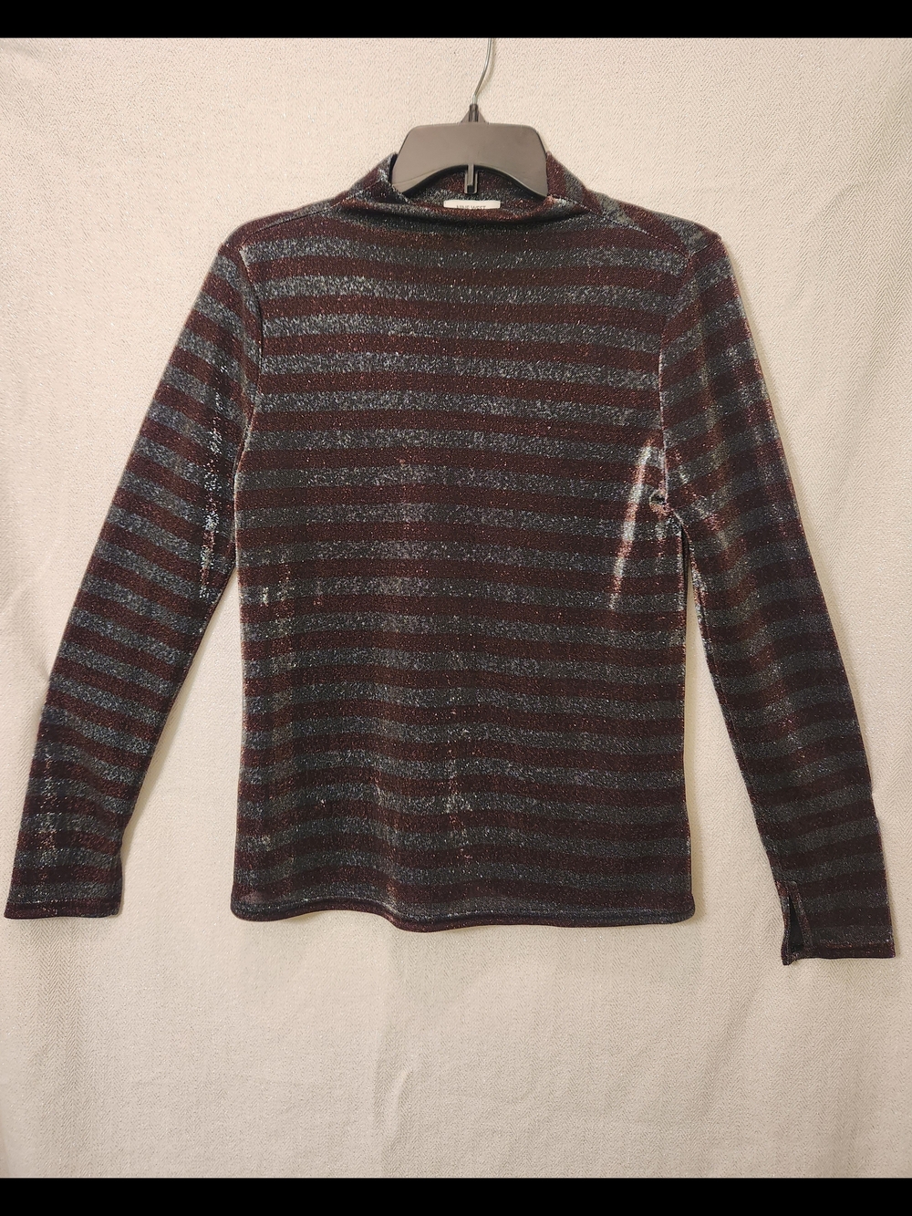 Nine West Burgundy & Silver Striped Turtleneck Top